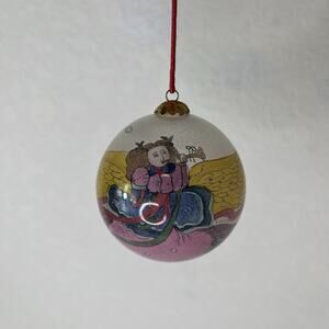 Vtge Inside-painted Glass Christmas Ornament By Bill Yee 1990, angel with wings